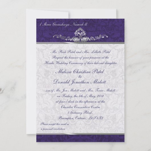 Damask Double Ceremony Wedding Invitation Kaart (Achterkant)