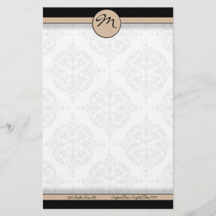 Damask Double Line Beige Monogram briefpapier