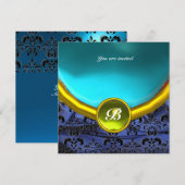 DAMASK EDELE STEEN MONOGRAAM blauw zwart geel wit Kaart (Voorkant / Achterkant)