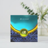 DAMASK EDELE STEEN MONOGRAAM blauw zwart geel wit Kaart (Staand voorkant)