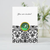 DAMASK EDELE STEEN MONOGRAAM jade groen wit rsvp Kaart (Staand voorkant)