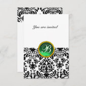 DAMASK EDELE STEEN MONOGRAAM jade groen wit rsvp Kaart (Voorkant / Achterkant)