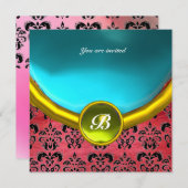 DAMASK EDELE STEEN MONOGRAAM paarse zijde blauw Kaart (Voorkant / Achterkant)