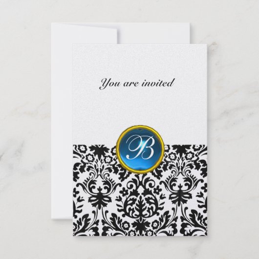 DAMASK EDELE STEEN MONOGRAAM saffier blauw ijs rsv Kaart (Voorkant)