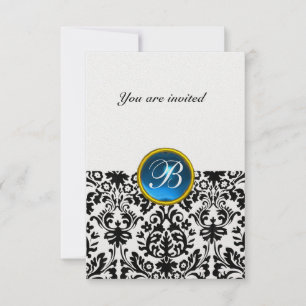 DAMASK EDELE STEEN MONOGRAAM saffier blauw ijs rsv Kaart