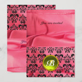 DAMASK EDELE STEEN MONOGRAAM zijde roze Kaart (Voorkant / Achterkant)