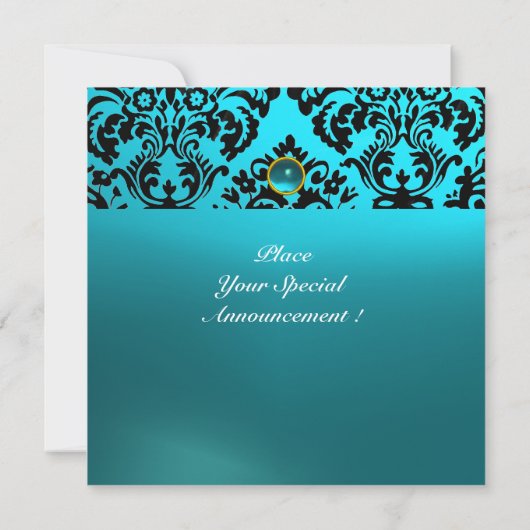 DAMASK EDELE STEEN MONOGRAM blauwe aquamarine Kaart (Achterkant)