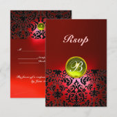 DAMASK EDELE STEEN MONOGRAM Geel Rood Rsvp Kaartje (Voorkant / Achterkant)