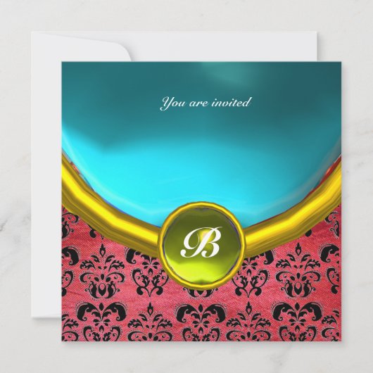 DAMASK EDELE STEEN MONOGRAM paars zijde blauw Kaart (Voorkant)