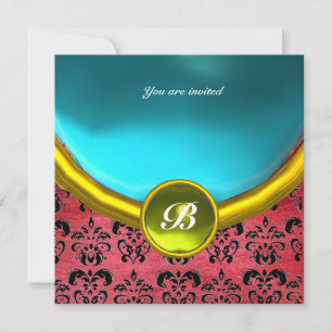 DAMASK EDELE STEEN MONOGRAM paars zijde blauw Kaart