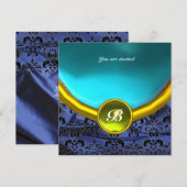 DAMASK EDELE STEEN MONOGRAM paarse zijde blauw Kaart (Voorkant / Achterkant)