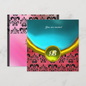 DAMASK EDELE STEEN MONOGRAM paarse zijde blauw Kaart (Voorkant / Achterkant)