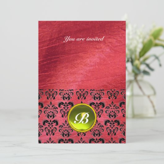 DAMASK EDELE STEEN MONOGRAM paarse zijde Kaart (Staand voorkant)