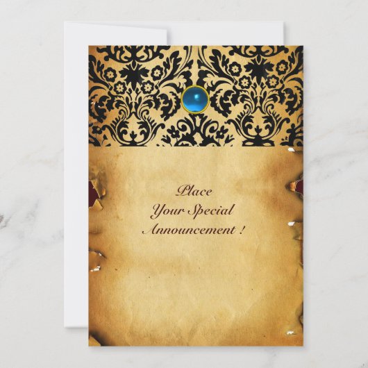 DAMASK EDELE STEEN MONOGRAM perkament blauw Kaart (Achterkant)