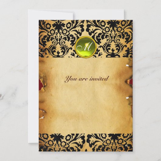 DAMASK EDELE STEEN MONOGRAM perkament geel Kaart (Voorkant)