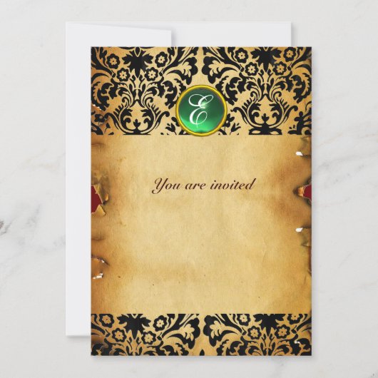 DAMASK EDELE STEEN MONOGRAM perkament groen Kaart (Voorkant)