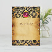 DAMASK EDELE STEEN MONOGRAM perkament rood roze Kaart (Staand voorkant)