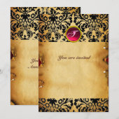 DAMASK EDELE STEEN MONOGRAM perkament rood roze Kaart (Voorkant / Achterkant)