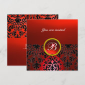DAMASK EDELE STEEN MONOGRAM rood zwart wit Kaart (Voorkant / Achterkant)
