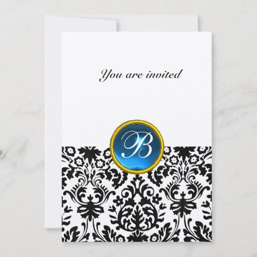 DAMASK EDELE STEEN MONOGRAM saffier blauw goud Kaart (Voorkant)