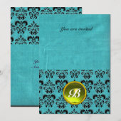 DAMASK EDELE STEEN MONOGRAM zijde blauw zwart wit Kaart (Voorkant / Achterkant)