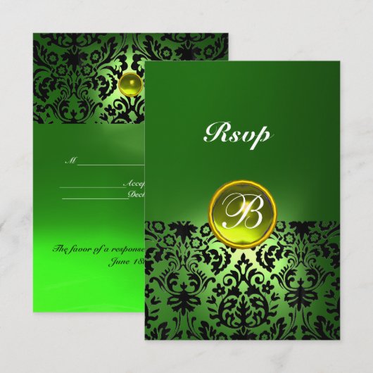 DAMASK EDELGESTEENTE INITIALEN Geel Groen Rsvp (Voorkant / Achterkant)