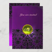 DAMASK EDELGESTEENTE INITIALEN  geel paars Kaart (Voorkant / Achterkant)