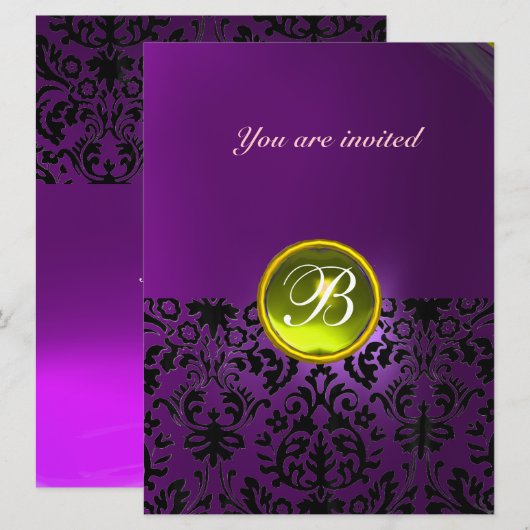 DAMASK EDELGESTEENTE INITIALEN geel paars Kaart (Voorkant / Achterkant)