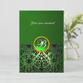 DAMASK EDELGESTEENTE INITIALEN groen geel zwart Kaart (Staand voorkant)