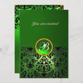 DAMASK EDELGESTEENTE INITIALEN groen geel zwart Kaart (Voorkant / Achterkant)