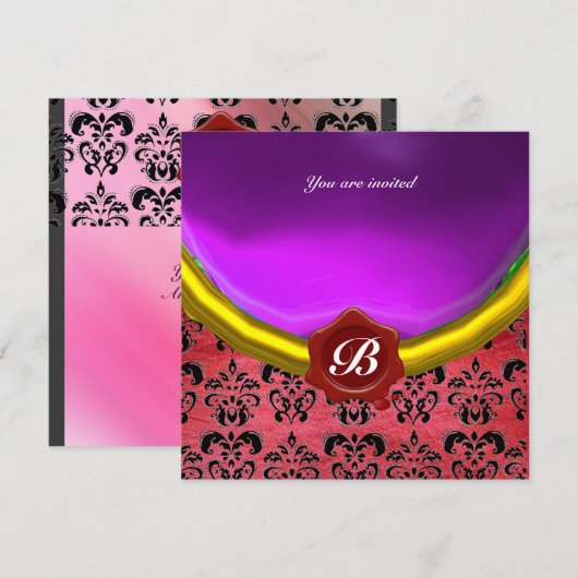 DAMASK EDELGESTEENTE INITIALEN paars violet zijde Kaart (Voorkant / Achterkant)