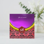 DAMASK EDELGESTEENTE INITIALEN paars violet zijde Kaart (Staand voorkant)