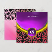 DAMASK EDELGESTEENTE INITIALEN paars violet zijde Kaart (Voorkant / Achterkant)