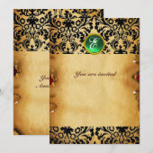 DAMASK EDELGESTEENTE INITIALEN perkament groen Kaart (Voorkant / Achterkant)