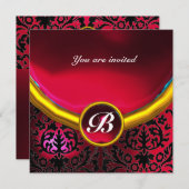 DAMASK EDELGESTEENTE INITIALEN robijnrood bordeaux Kaart (Voorkant / Achterkant)