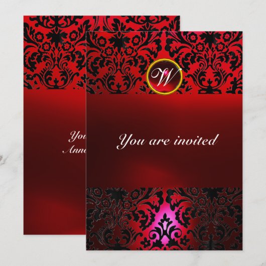 DAMASK EDELGESTEENTE INITIALEN rood burgundy Kaart (Voorkant / Achterkant)