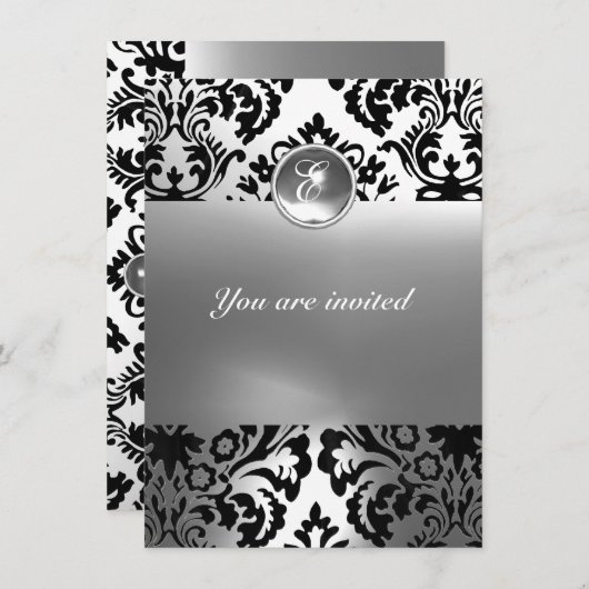 DAMASK EDELGESTEENTE INITIALEN wit Kaart (Voorkant / Achterkant)