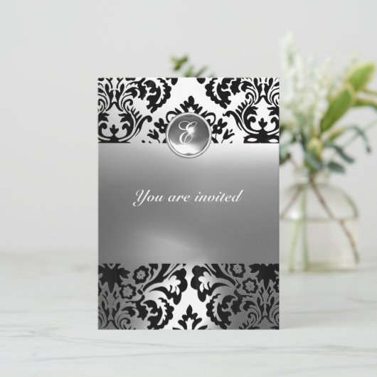 DAMASK EDELGESTEENTE INITIALEN wit Kaart (Staand voorkant)