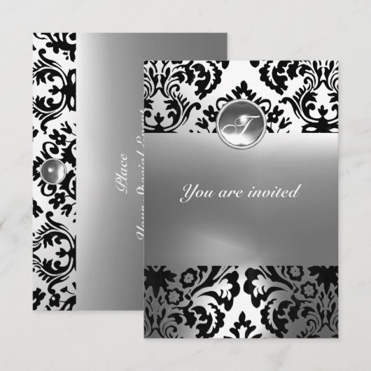 DAMASK EDELGESTEENTE INITIALEN wit Kaart (Voorkant / Achterkant)