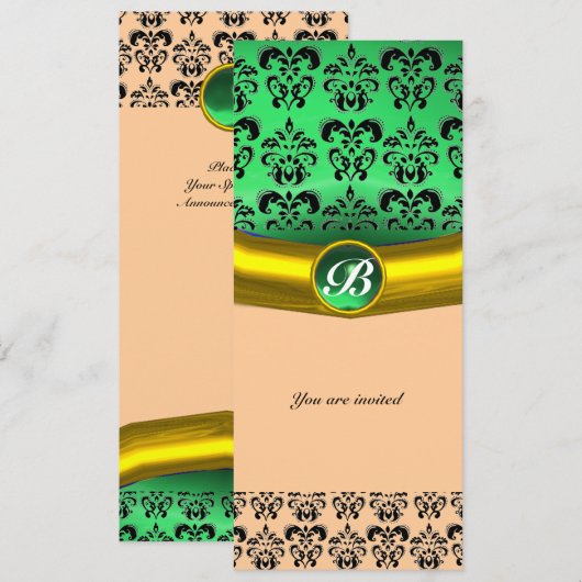 DAMASK EDELGESTEENTE MONOGRAAM groen Kaart (Voorkant / Achterkant)