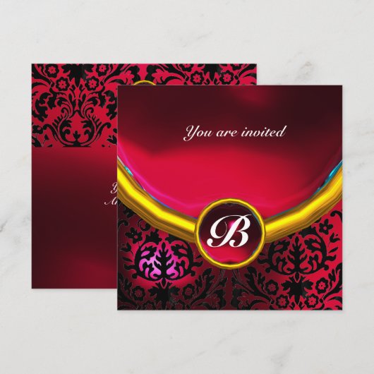 DAMASK EDELGESTEENTE MONOGRAAM robijnrood bordeaux Kaart (Voorkant / Achterkant)