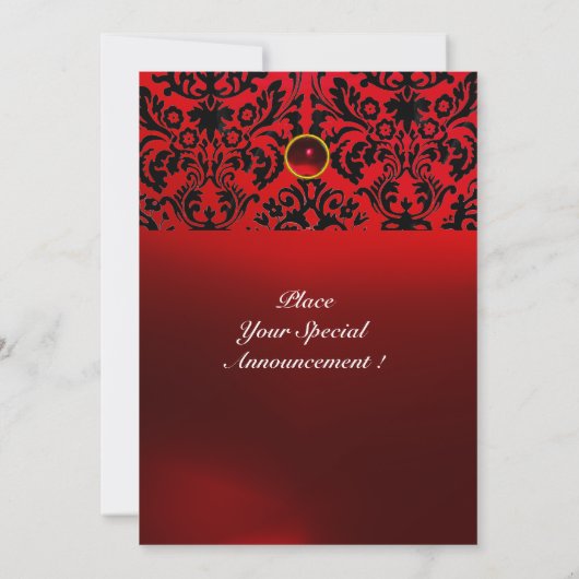 DAMASK EDELGESTEENTE MONOGRAAM rood burgundy Kaart (Achterkant)