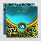 DAMASK EDELGESTEENTE MONOGRAM blauwe aquamarine ge Kaart (Voorkant / Achterkant)