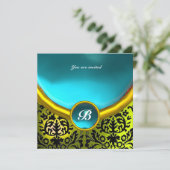 DAMASK EDELGESTEENTE MONOGRAM blauwe aquamarine ge Kaart (Staand voorkant)