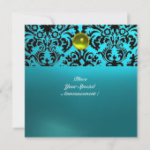 DAMASK EDELGESTEENTE MONOGRAM blauwe aquamarine ge Kaart (Achterkant)