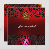 DAMASK EDELGESTEENTE MONOGRAM burgundy rode waszeg Kaart (Voorkant / Achterkant)