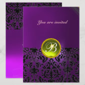 DAMASK EDELGESTEENTE MONOGRAM geel paars Kaart (Voorkant / Achterkant)