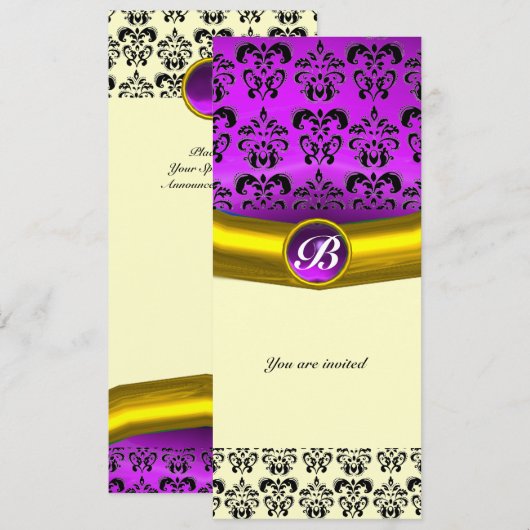 DAMASK EDELGESTEENTE MONOGRAM paars violet Kaart (Voorkant / Achterkant)