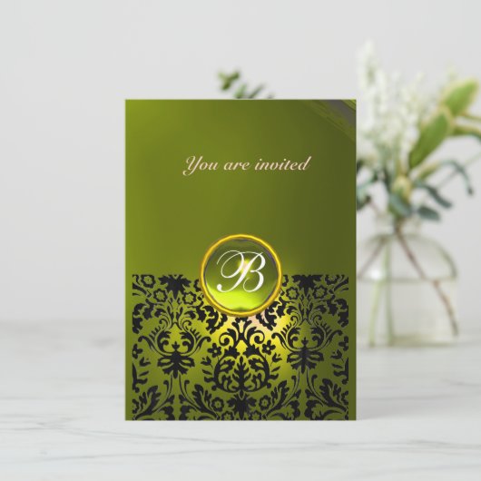 DAMASK EDELGESTEENTE MONOGRAM topaas geel rsvp Kaart (Staand voorkant)