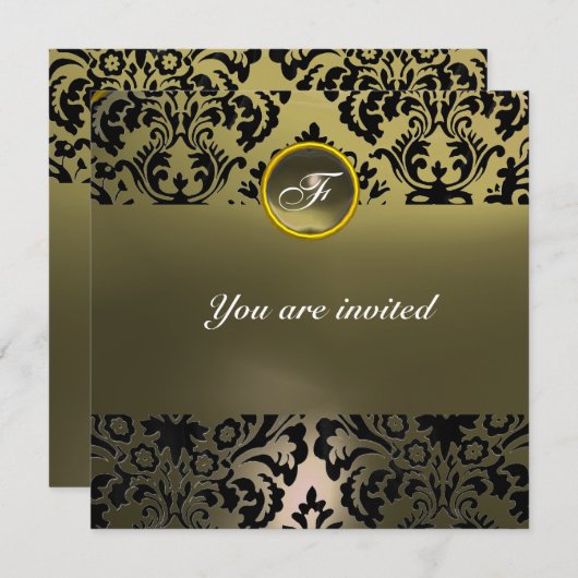 DAMASK EDELGESTEENTE MONOGRAM zwartgrijs Kaart (Voorkant / Achterkant)